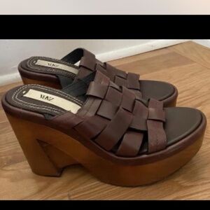 Zara Brown Woven Platform Sandals